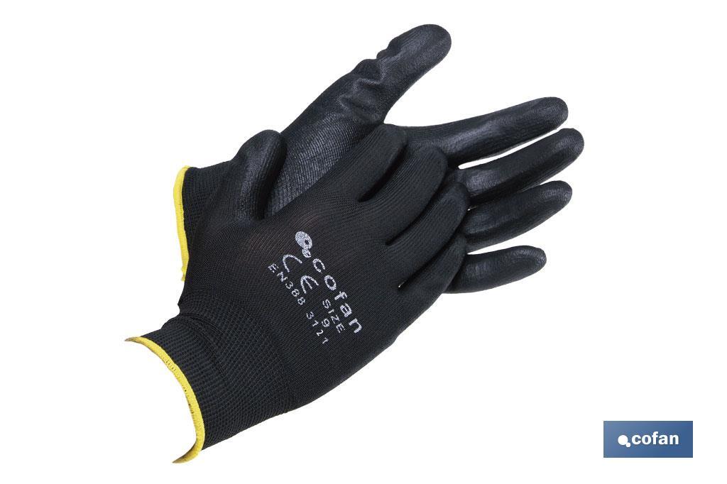 GUANTE 100% POLIEST. IMPREG. PU NEGRO T-6 (PACK: 12 UDS)