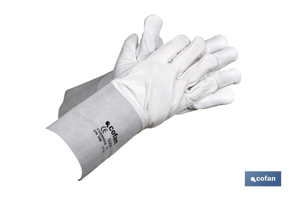 Guantes de Piel Flor Vacuno con Manguitos 13 cm